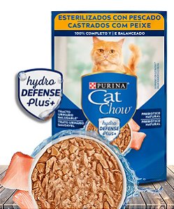 Ração Úmida Nestlé Purina Cat Chow Sachê Peixe ao Molho para Gatos Adultos Castrados - 85Gr