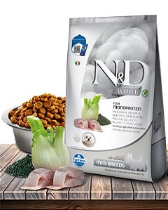 ND White Merluza, Spirulina e Erva Doce para Cães Adultos de Raças Mini - 2Kg