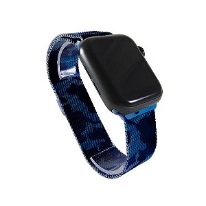 Pulseira Milanese Azul Escuro Camuflado Para Apple Watch 42-44Mm