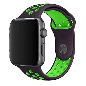 Pulseira Nike Sport Apple Watch Roxo E Verde Silicone 42-44Mm