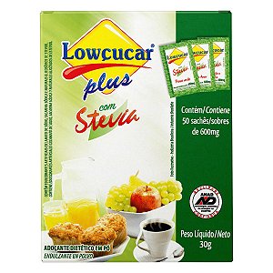 Adoçante Plus Com Stevia  50 Sachês Em Pó 600mg - Lowçucar