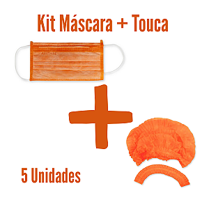 Kit Máscara Tripla + Touca Sanfonada Laranja 5 Unidades