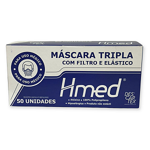 Máscara Tripla Branca 50 Unidades Hmed