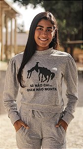 Conjunto Moletom Hipismo Mescla Cropped Silk Preto Horse SA
