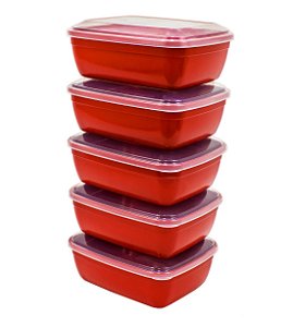 Kit 5 peças retangular 1,3 L Sobremesa Açai Sorvetes marmita academia Potes Freeser Microondas