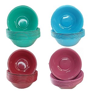 Kit 50 Cumbucas Tigela 1 Litro de Plástico Sopas Caldos Sobremesa Bowl Vasílhas Coloridas