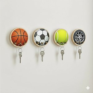 Porta-Chaves Esportivo Redondo com Pinos Temáticos vários modelos Futebol, Basquete, Tênis e Corrida