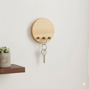 Porta-Chaves Decorativo de Parede Minimalista Madeira – Organizador com 3 Pinos Moderna