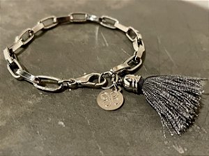 Pulseira Corrente com Pingente Tassel Cinza