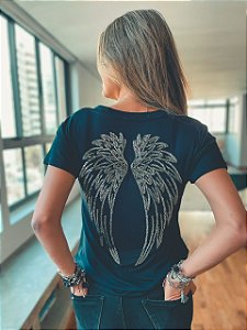 Camiseta T-Shirt Preta com Asas - Tati Oliveira Bijoux