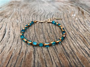 Pulseira Cristais Dourado e Azul