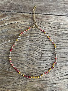 Colar Choker mini cristais Amarelo e Vermelho