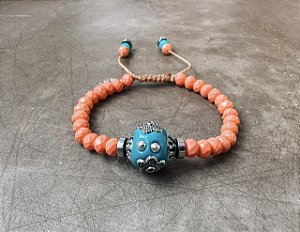 Pulseira Rosê com entremeio Azul