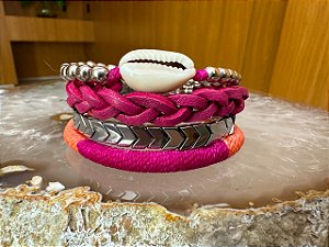 Kit de Pulseiras Fucsia e Laranja