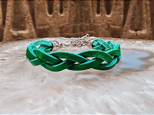 Pulseira de Couro Trançado Verde