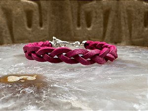 Pulseira de Couro Trançado Fucsia