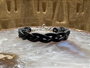 Pulseira de Couro Trançado Preto