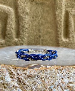Pulseira Trançada com Strass Azul-Marinho
