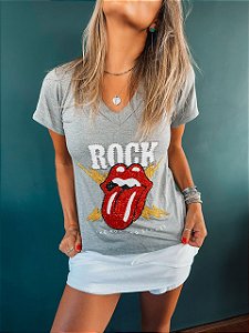 Camiseta T-Shirt Cinza Rock- Tam P