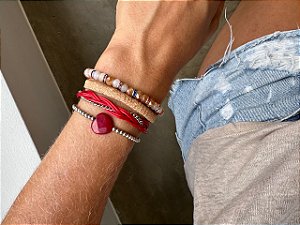 Kit de Pulseiras Bege e Vermelho