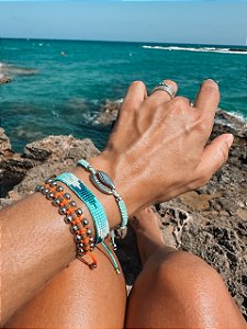 Kit de Pulseiras Étnicas Azul e Laranja