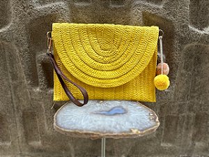 Bolsa Clutche de Palha Amarela