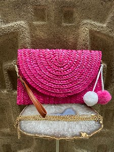 Bolsa Clutche de Palha Rosa