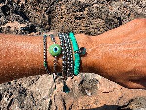 Kit de Pulseiras Verde com Olho Grego