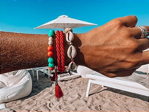 Kit de Pulseiras Laranja com Búzios