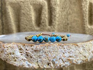 Pulseira Pedra Natural Azurita com Ouro Velho