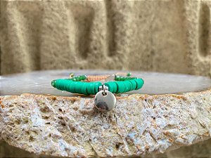 Pulseira Verde e Prateado com Moedinha Lisa