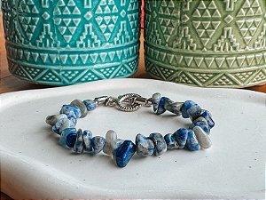 Pulseira Cascalho de Pedra Quartzo Azul e Branco