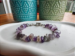 Pulseira Cascalho de Pedra Quartzo Roxo