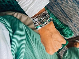 Kit de Pulseiras Hematitas Prateadas e Turquesa