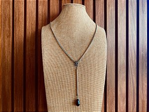 Colar Tercinho com Pingente Pedra Natural Preta