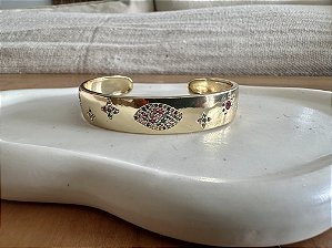 Pulseira Bracelete Dourada com Zircônia colorida