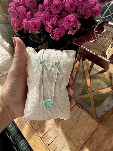 Conjunto Colar e Brinco Pedra Colombiana Verde