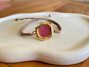 Pulseira Macramê Moeda Orgânica Rosa