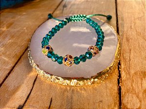 Pulseira Mini Cristais Verdes com Entremeios Dourados