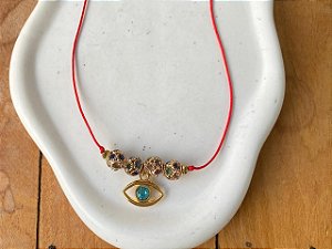 Colar Fiozinho Vermelho com Olho Grego Dourado