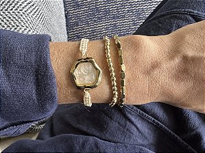Kit de Pulseiras Bege e Dourada