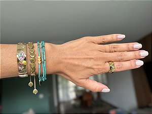 Kit de Pulseiras Dourada e Turquesa