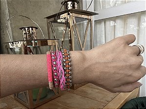 Kit de Pulseiras Rosa e Laranja