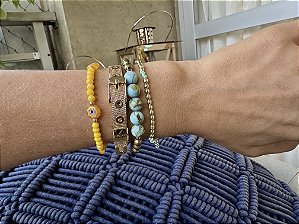 Kit de Pulseiras Douradas Amarela e Azul