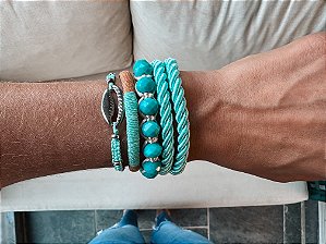 Kit de Pulseiras Azul Turquesa com Búzio