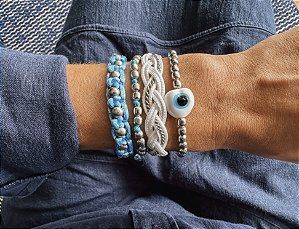 Kit de Pulseiras Azul e Branco com Olho Grego