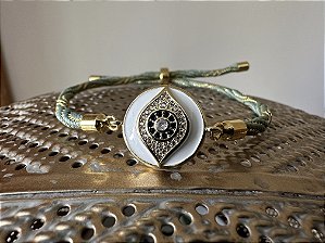 Pulseira Verde com Olho Grego Branco