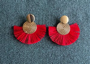 Brincos Dourados Leque Vermelho