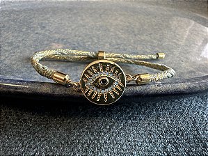 Pulseira Verde com Olho Grego Dourado