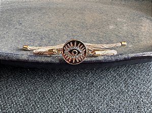 Pulseira Cordão Off White com Olho Grego Dourado